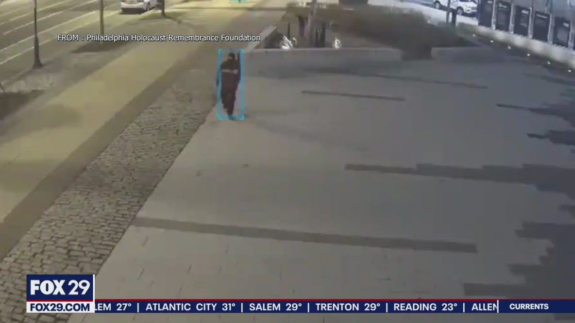 Surveillance captures suspect vandalizing Holocaust Memorial Plaza in Philadelphia